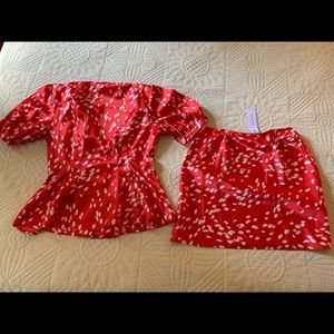 Painterly polka dots top-skirt (tailleur)in satin